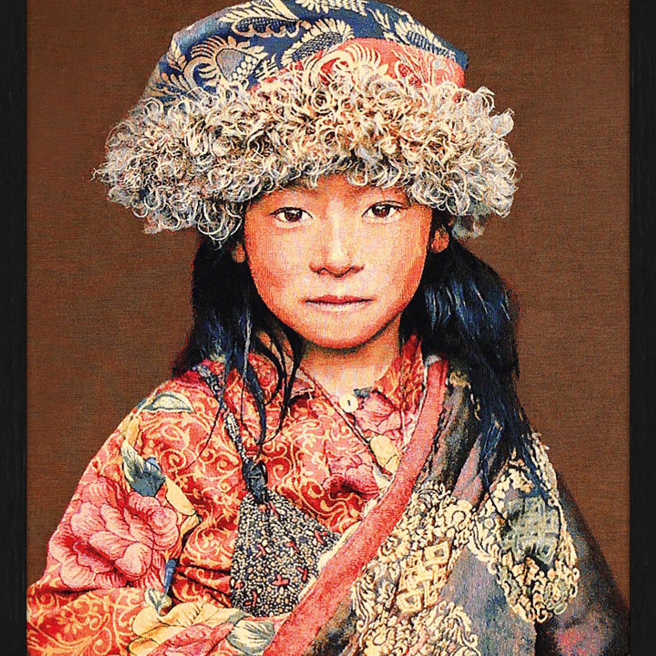 Gobelin wandpaneel Tibetan child 88x125 cm taupe