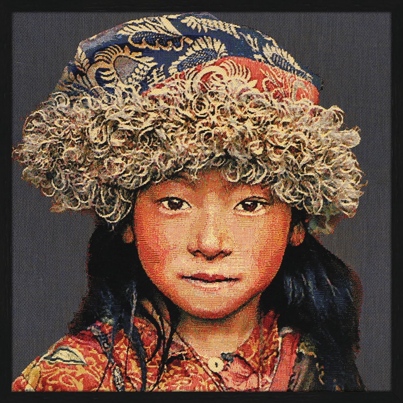 Gobelin wandpaneel Tibetan child 43x43 cm blue