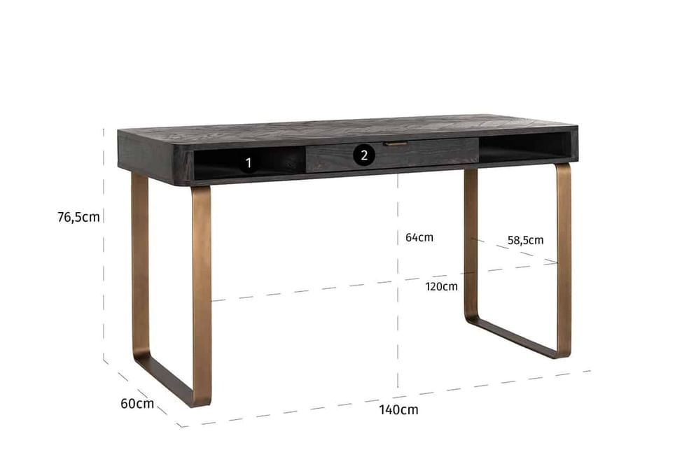 Bureau Blackbone brass 1-lade (Black rustic)