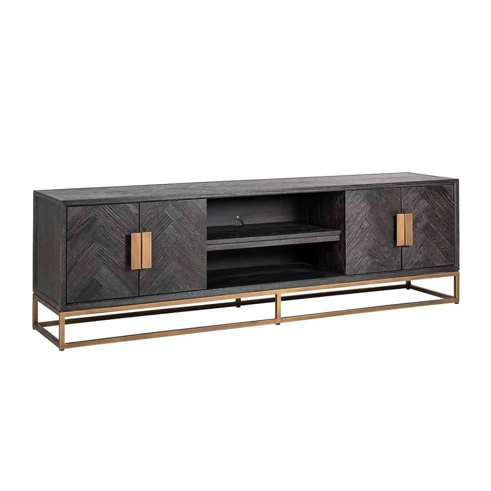 TV-Dressoir Blackbone Messing 4-deuren 200 (Schwarz rustikal)