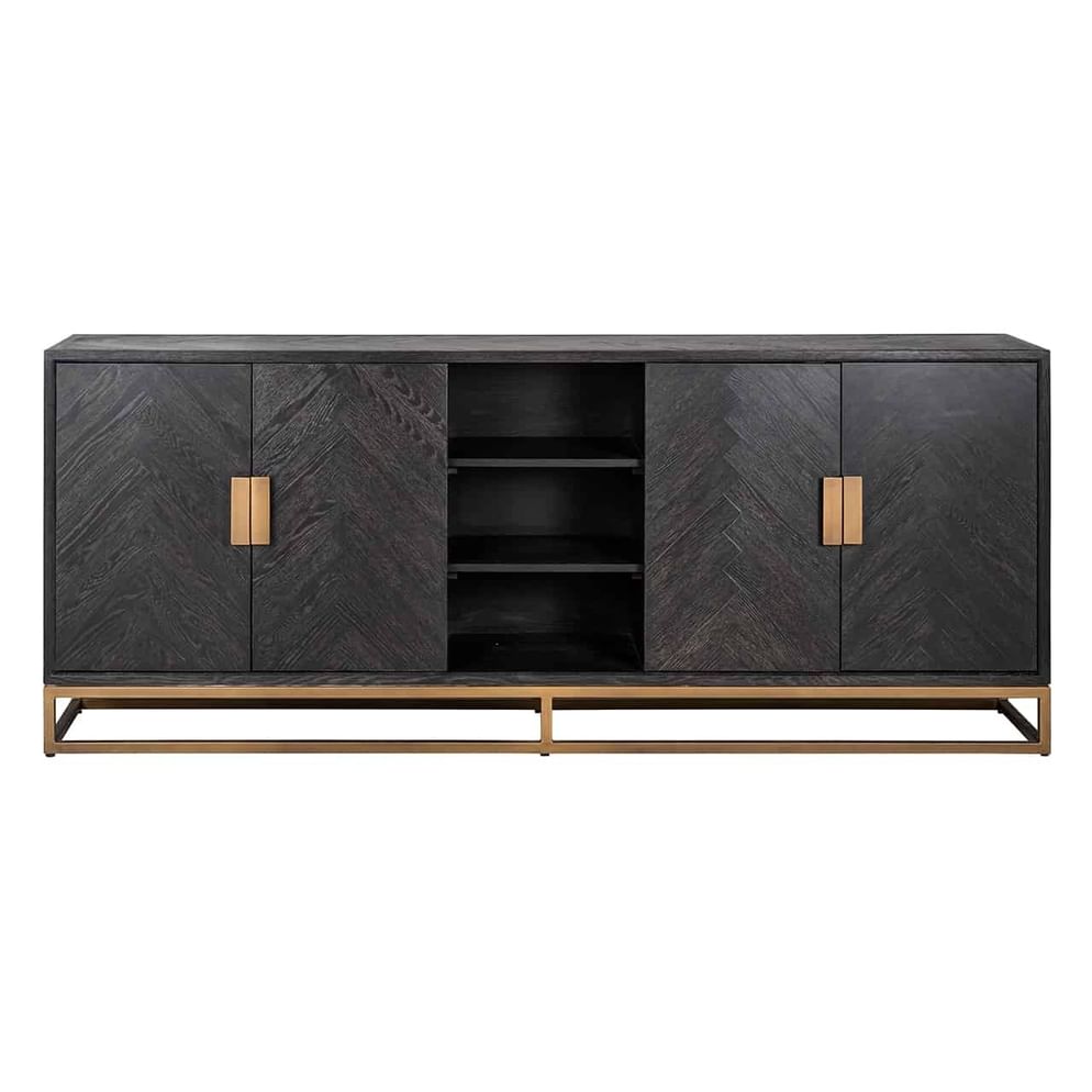 Sideboard Blackbone Messing 4-türig + offenes Fach (Schwarz rustikal)