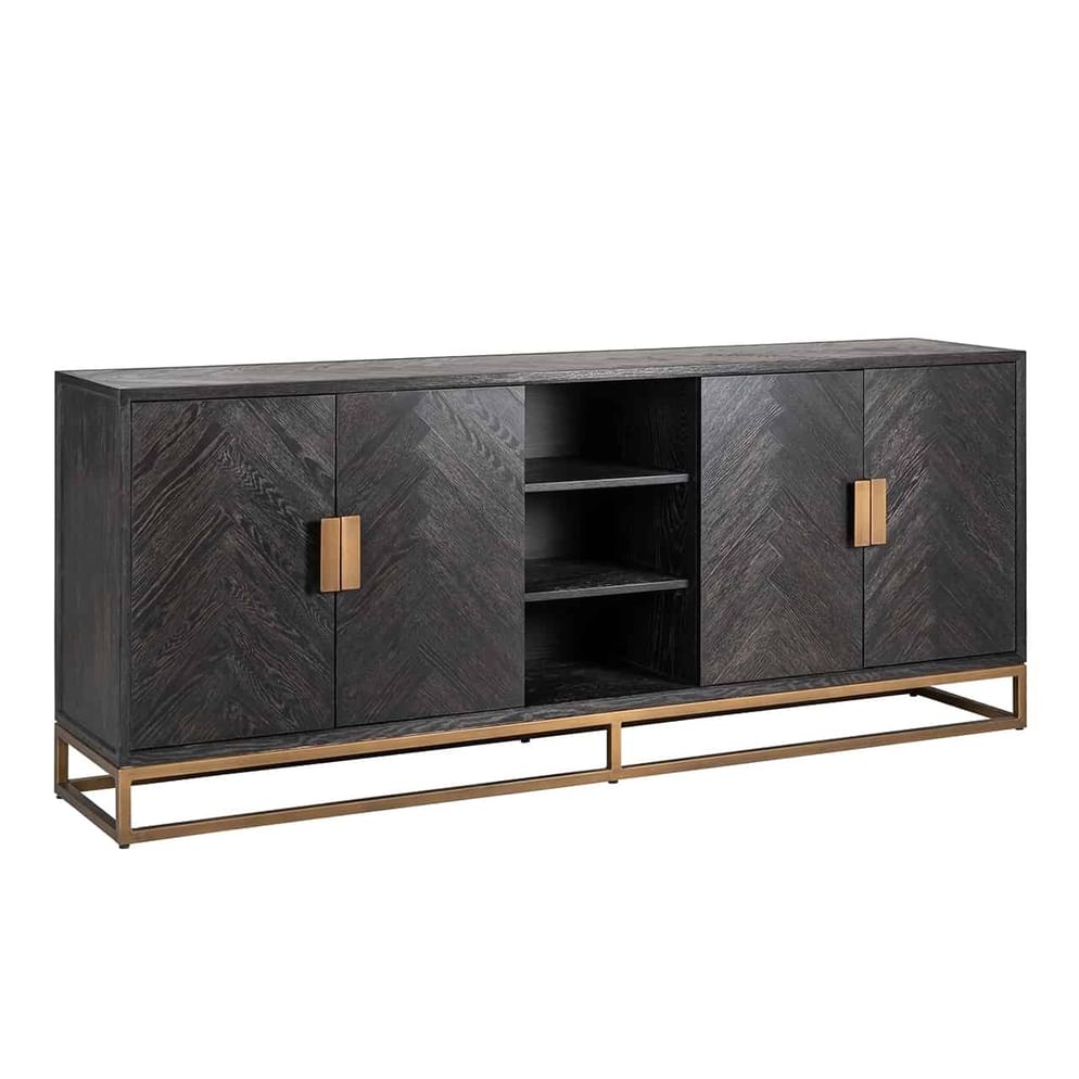 Sideboard Blackbone Messing 4-türig + offenes Fach (Schwarz rustikal)