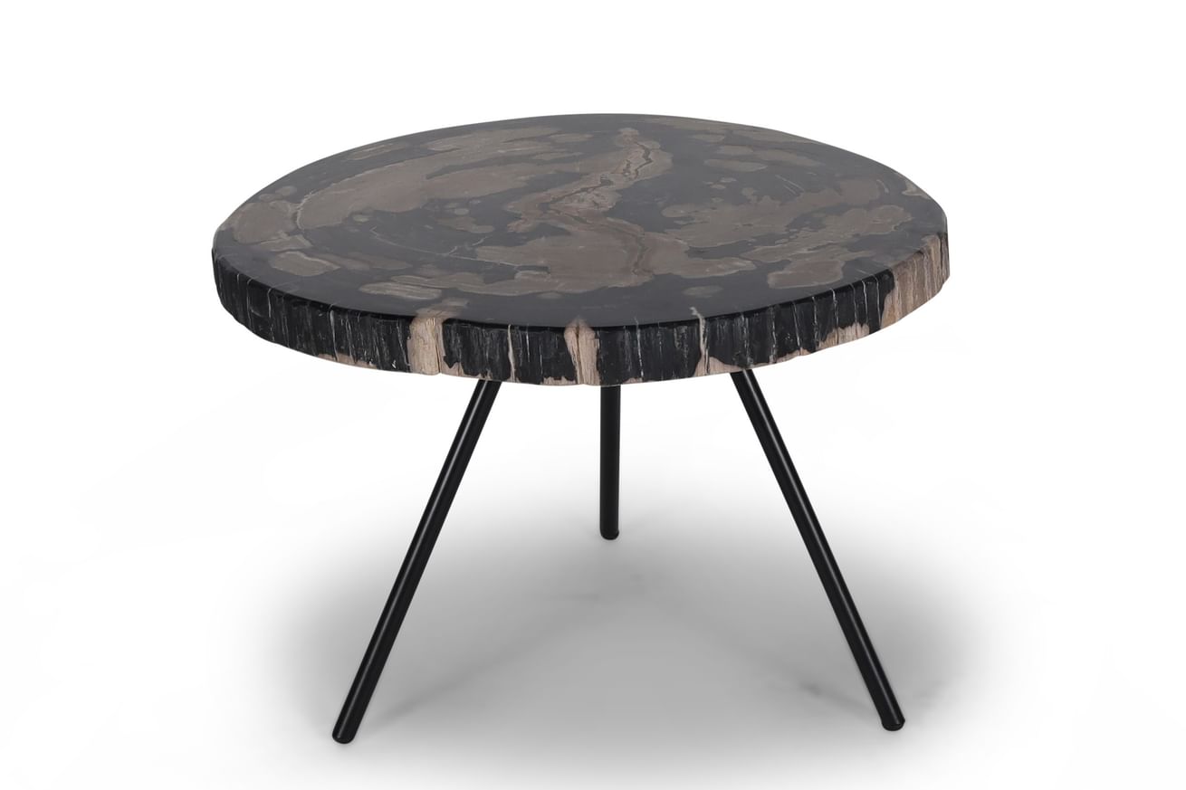 Ciawi coffeetable petrified wood high black leg
