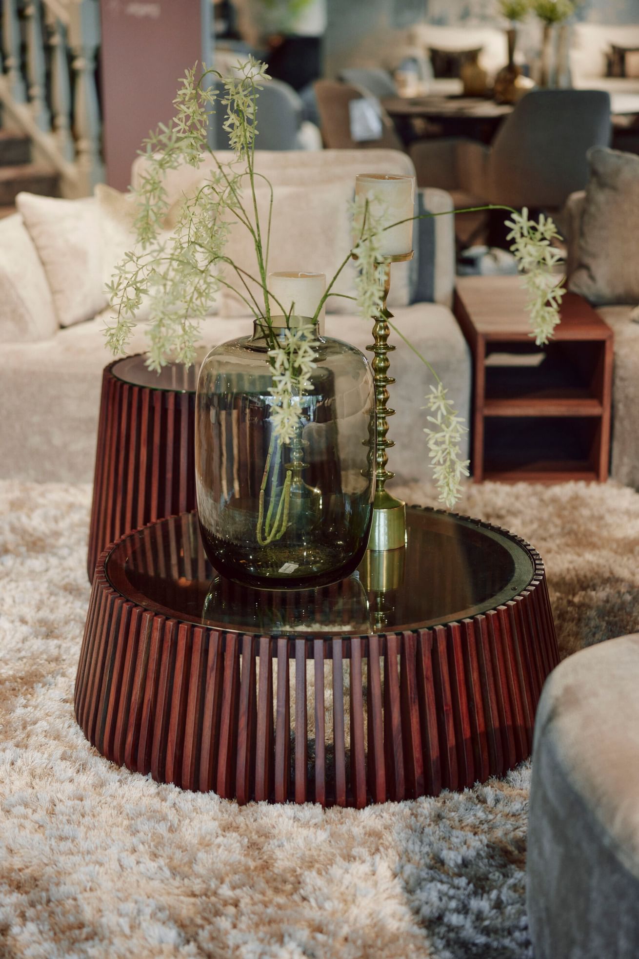 Madiun salontafel met glasplaat bruin