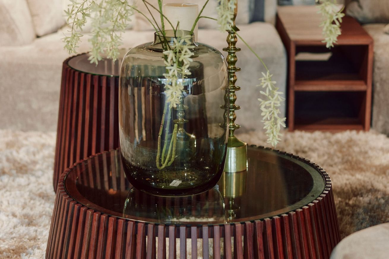 Madiun salontafel met glasplaat bruin