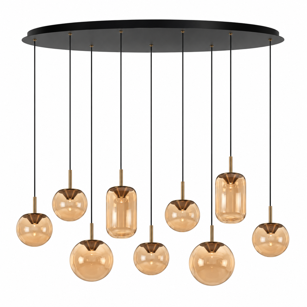 Hanglamp Lidy amber 9-lichts 165cm