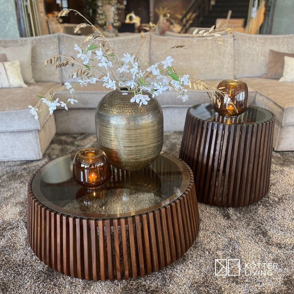 Madiun salontafel met glasplaat bruin