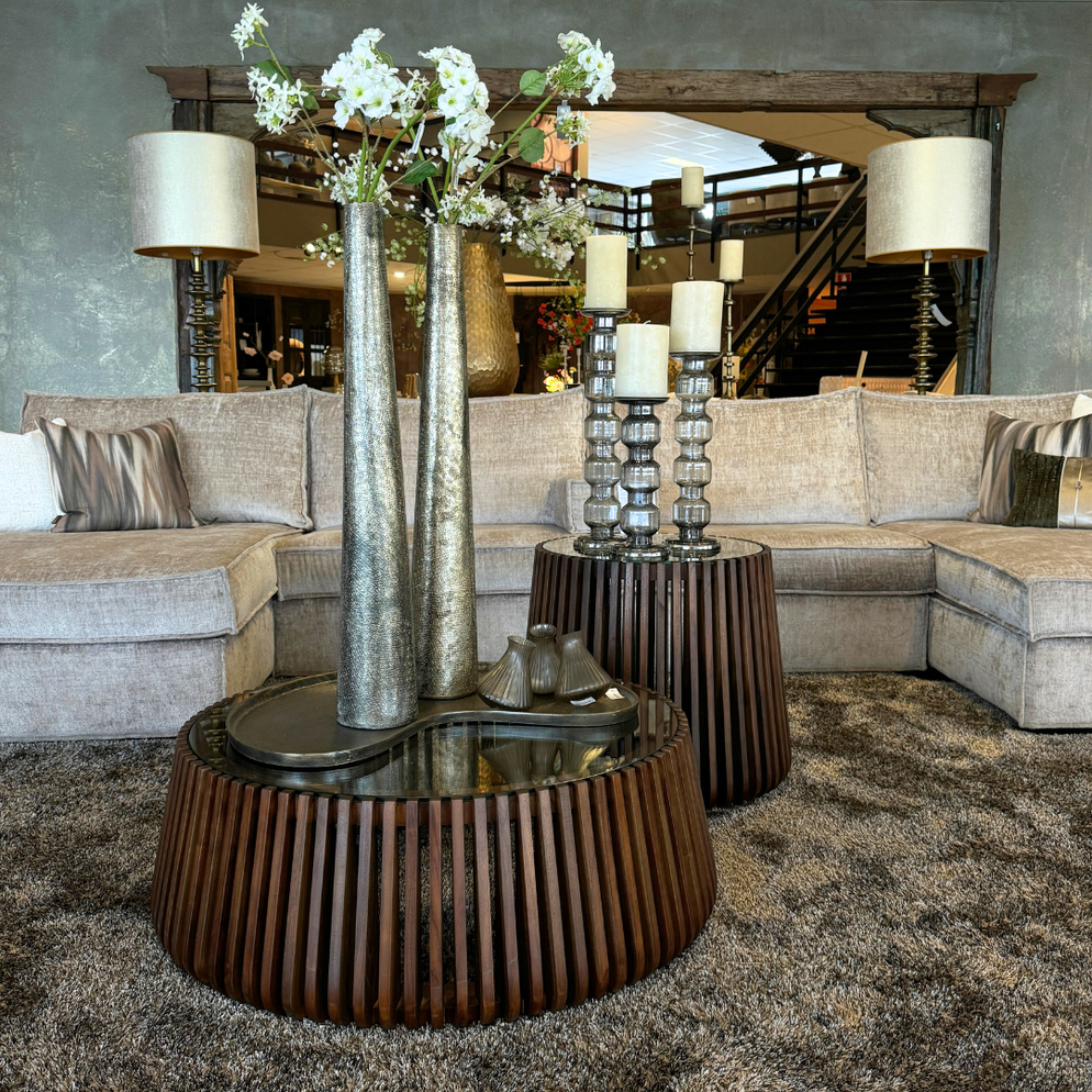 Madiun salontafel met glasplaat bruin