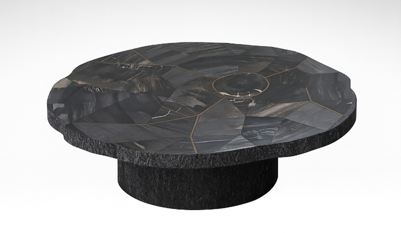 Manipa salontafel versteend hout 90x90 cm donkere kleur