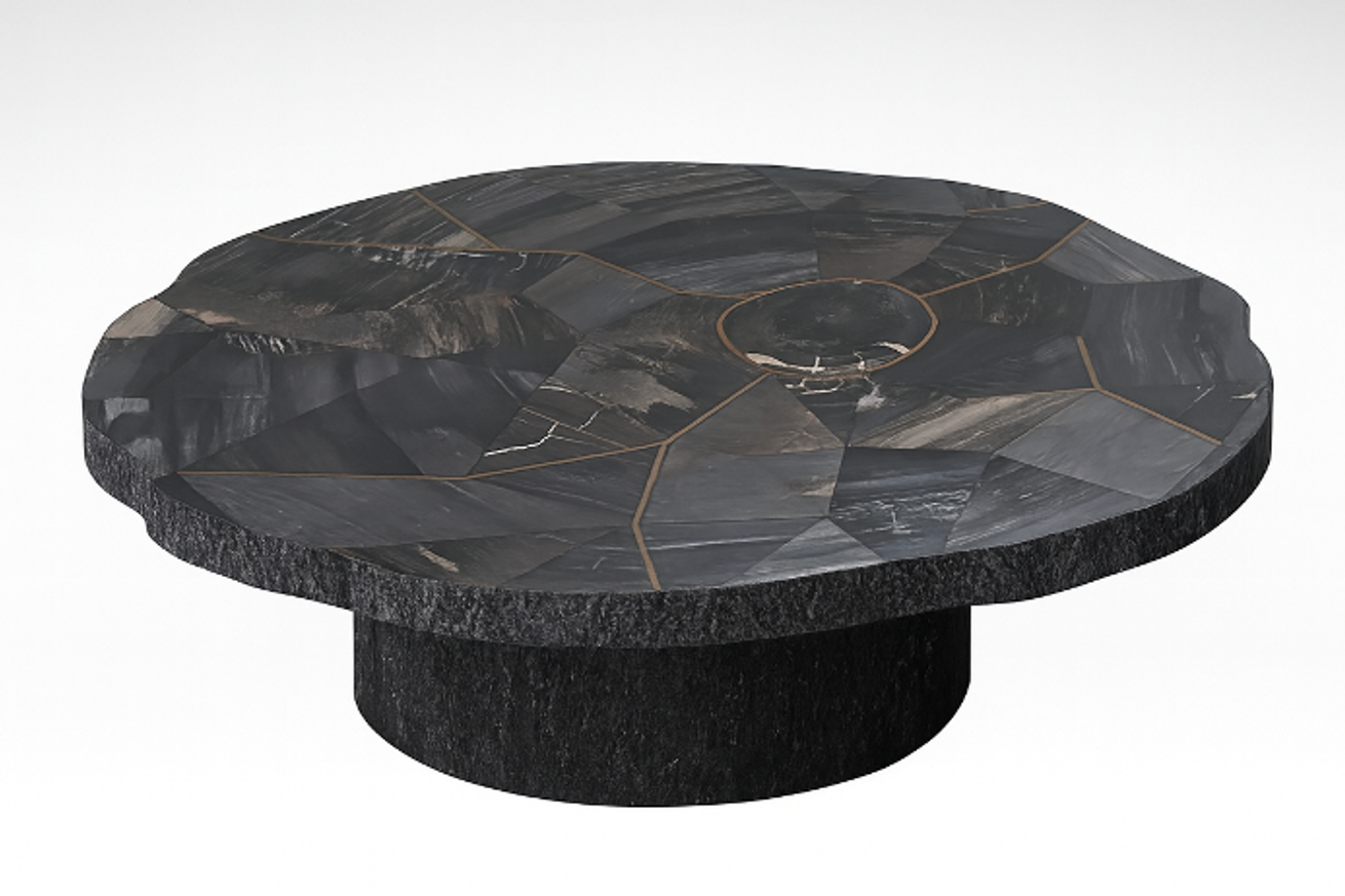 Manipa salontafel versteend hout 90x90 cm donkere kleur