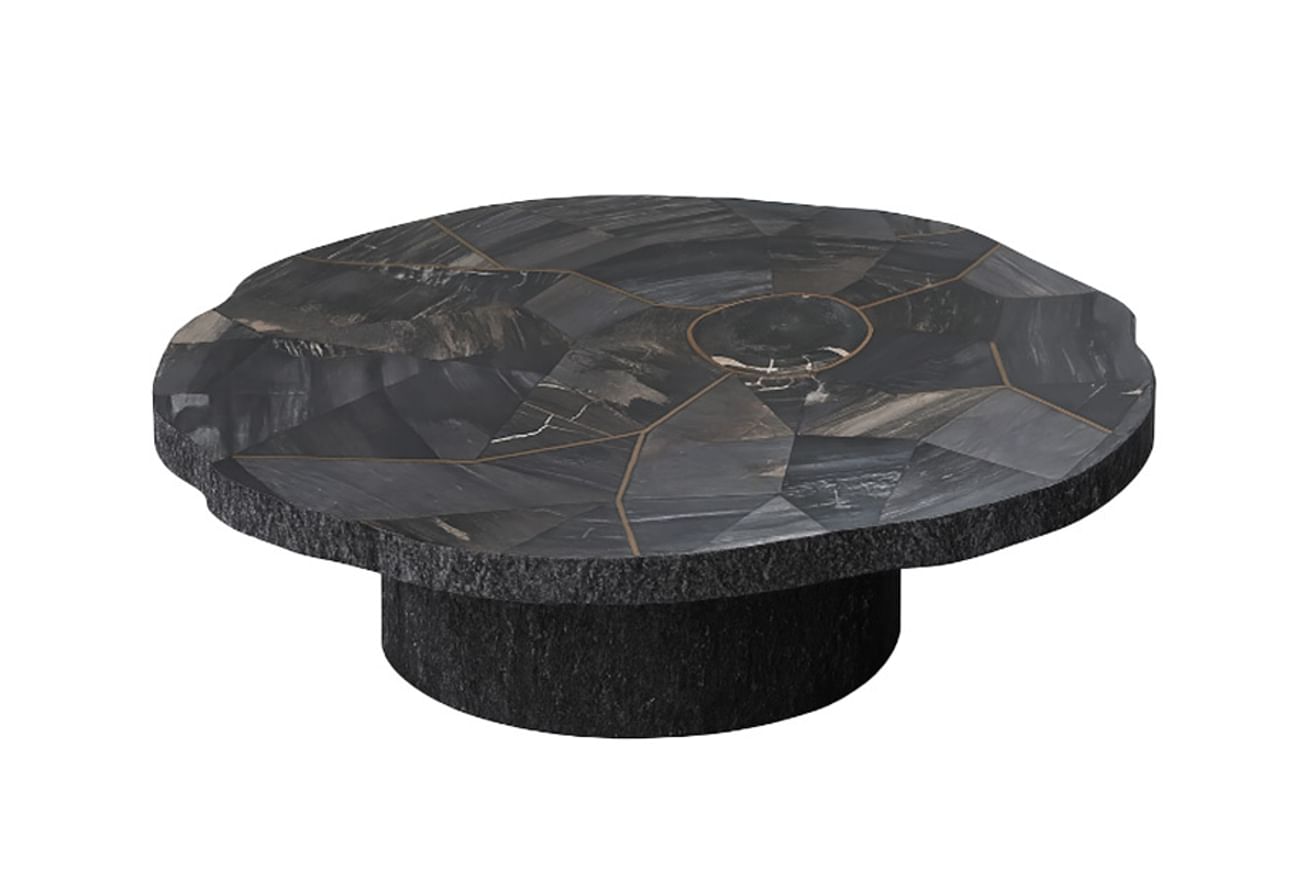 Manipa salontafel versteend hout 90x90 cm donkere kleur