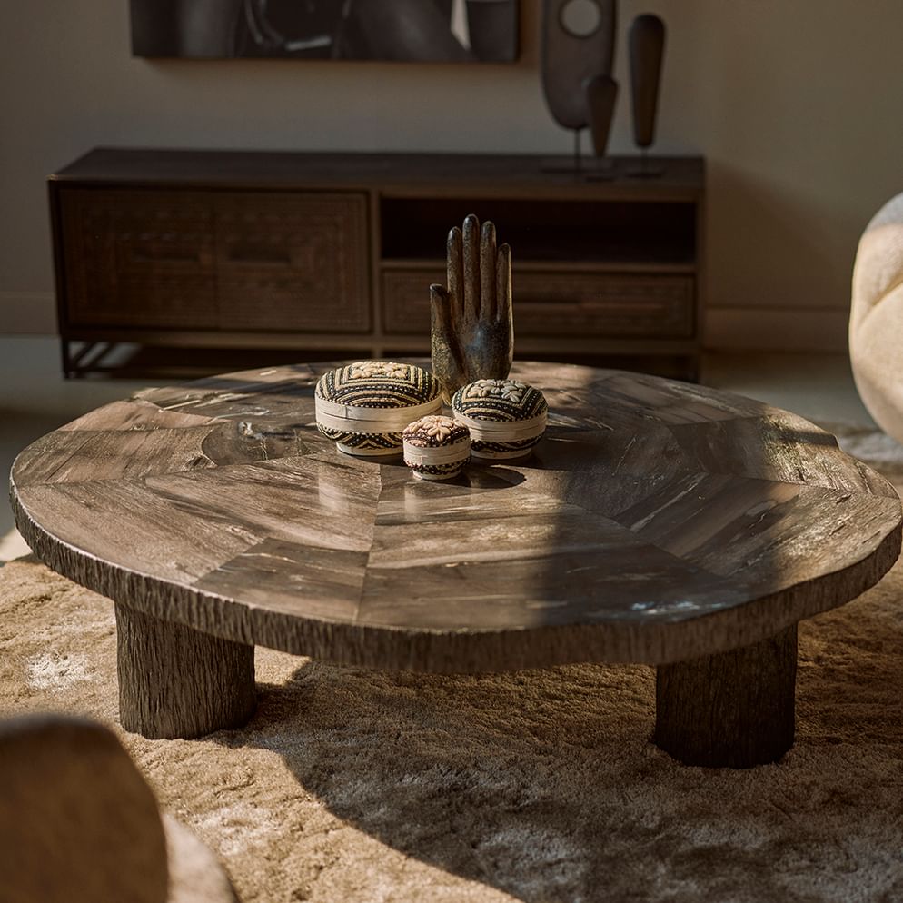 Manipa salontafel versteend hout 120x140 cm donkere kleur