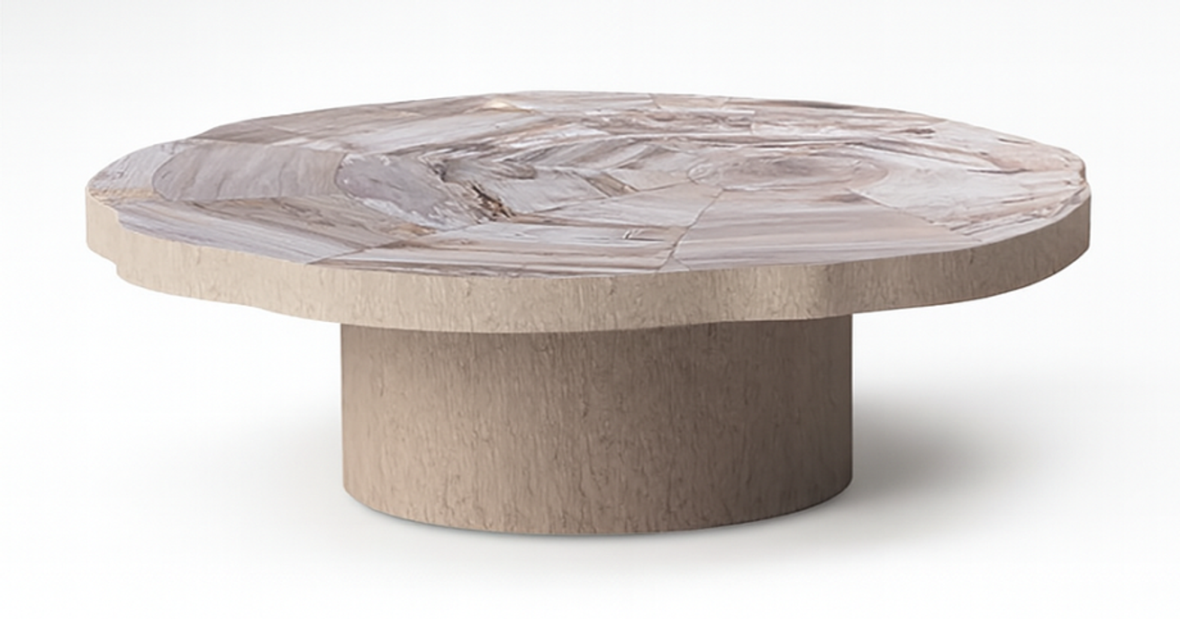 Manipa salontafel versteend hout 90x90 cm lichte kleur