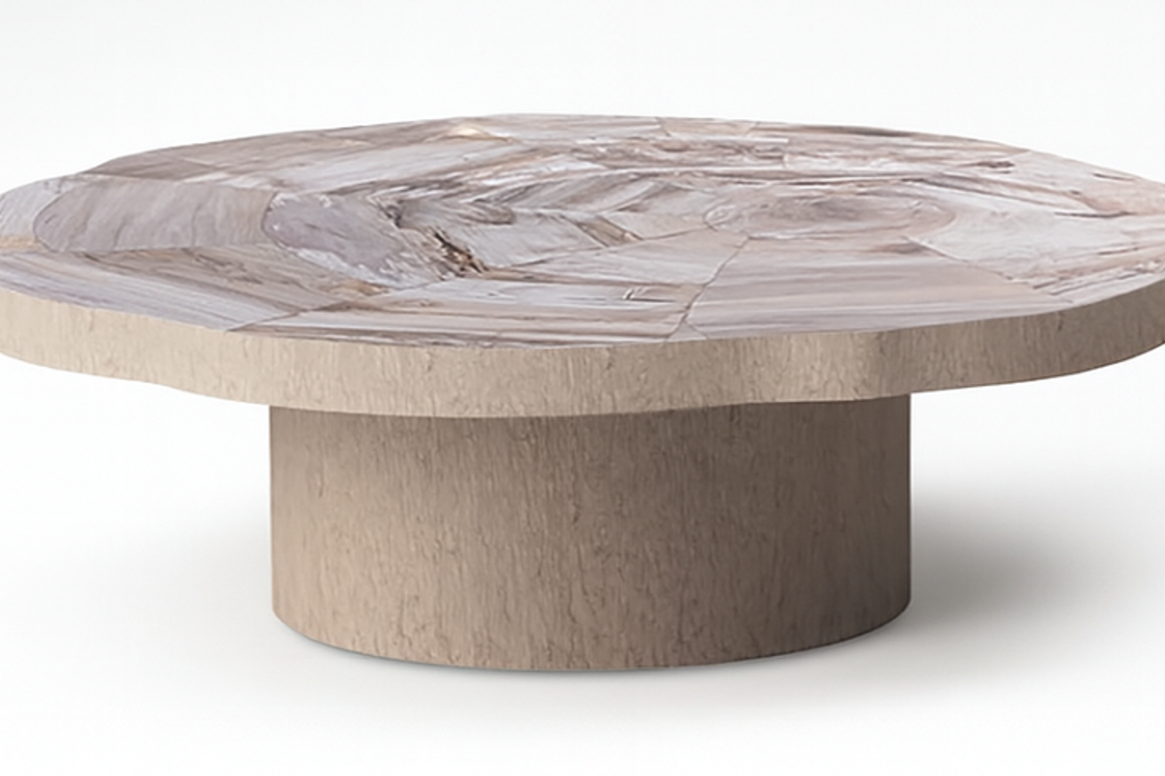 Manipa salontafel versteend hout 90x90 cm lichte kleur