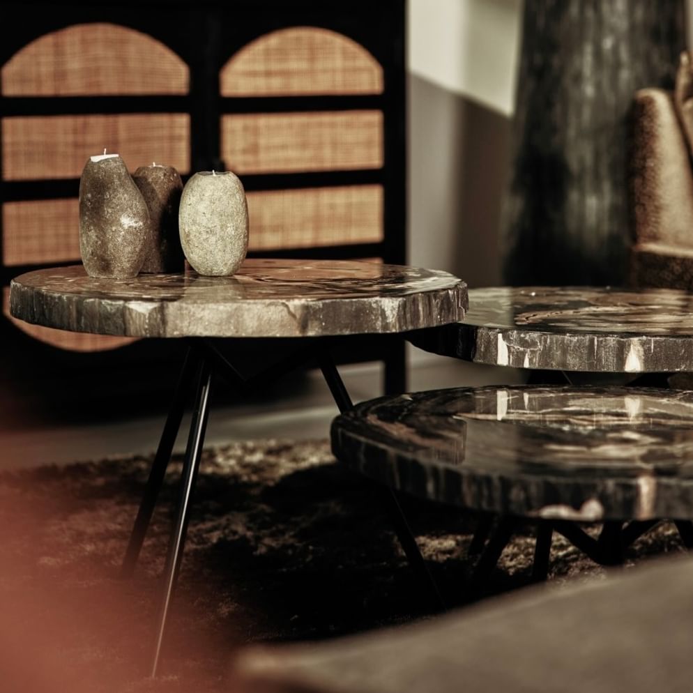 Ciawi coffeetable petrified wood high black leg