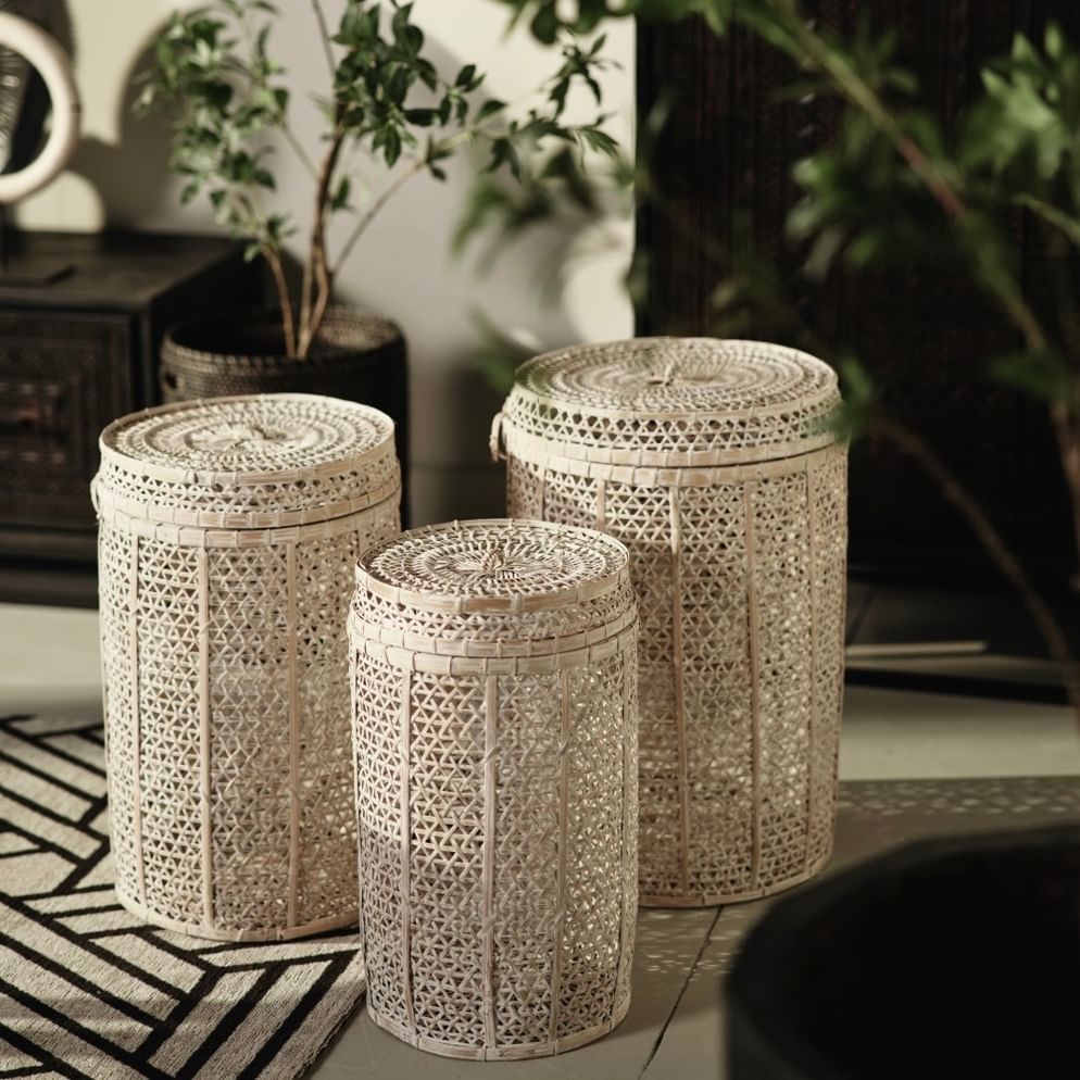 Sinjai laundry basket set of 3 white