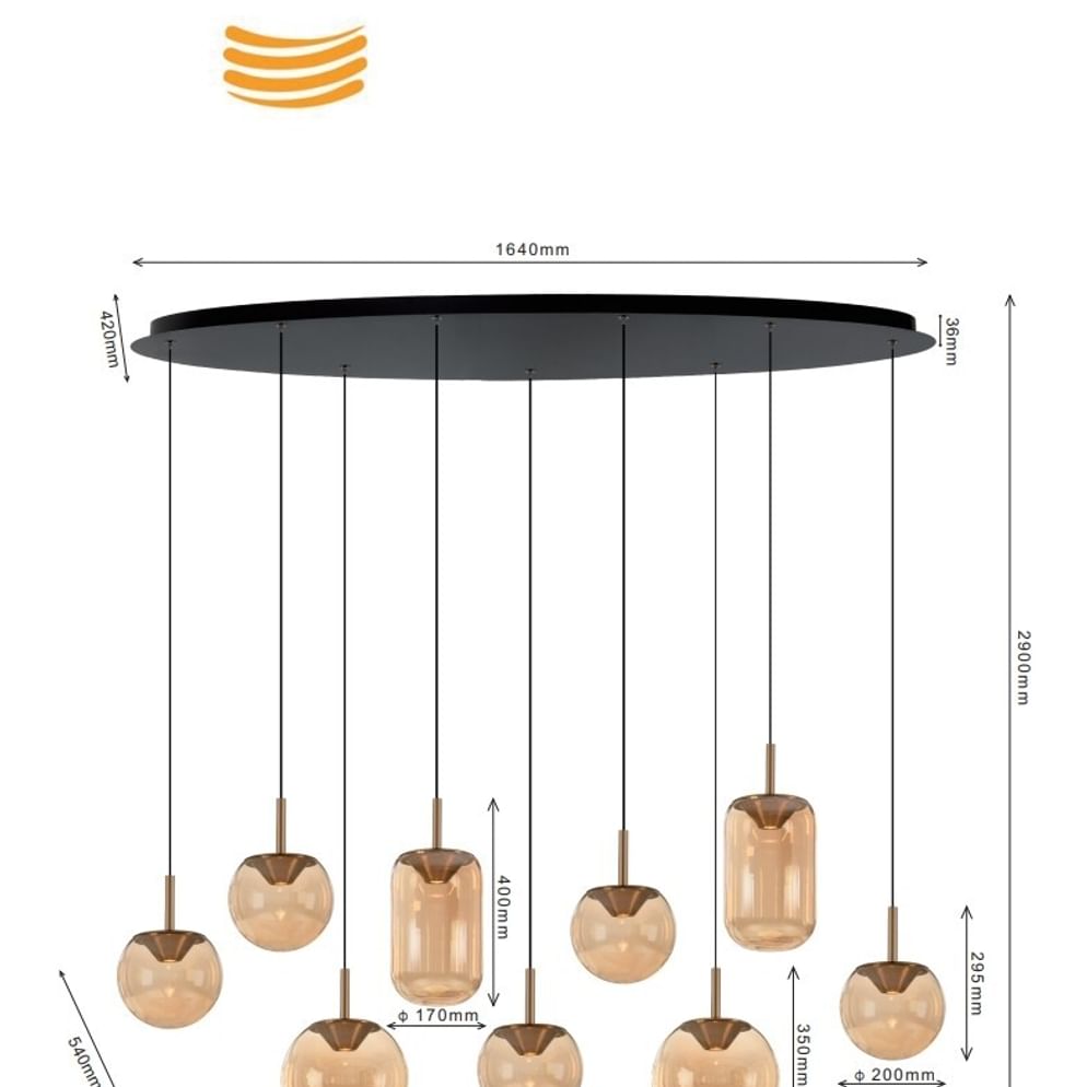 Hanglamp Lidy amber 9-lichts 165cm